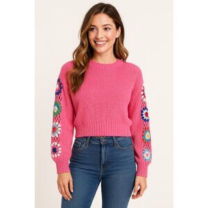 Women’s Cropped Knitted Long Sleeve Sweater – Pink – Size S – NWT